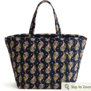 Vera Bradley Navy Quilted Floral Tote with Pink & Green Accents